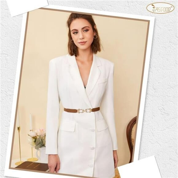 Stretch Skinny Waist Belt Gold Buckle Elastic Dress Belt for Women Outfits - Picture 2 of 7